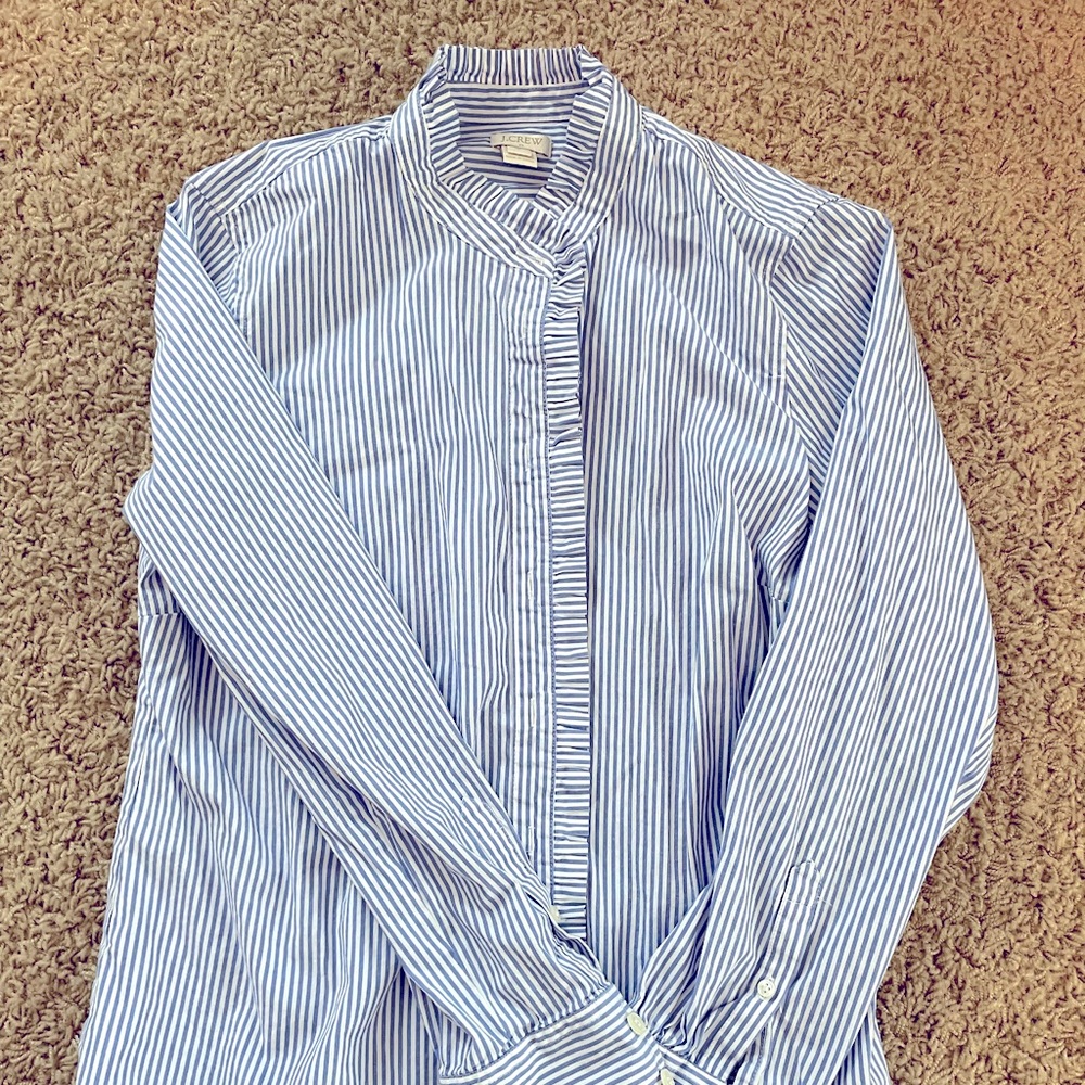J. Crew ruffle neck striped button down